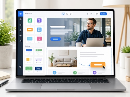 Illustration of the Elementor drag-and-drop page builder editor inside WordPress